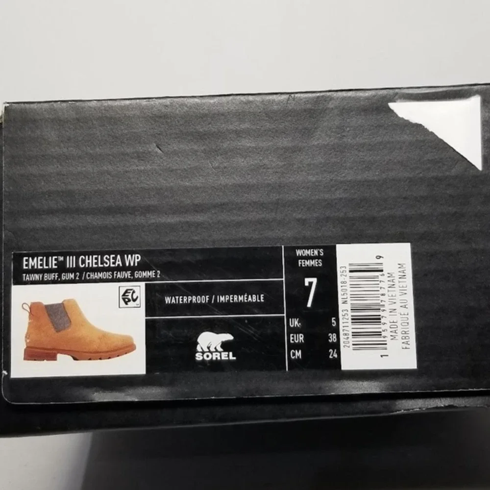 Sorel Women's Emelie III Chelsea Waterproof  Boots Size 7 Tawny Buff, Gum NWT